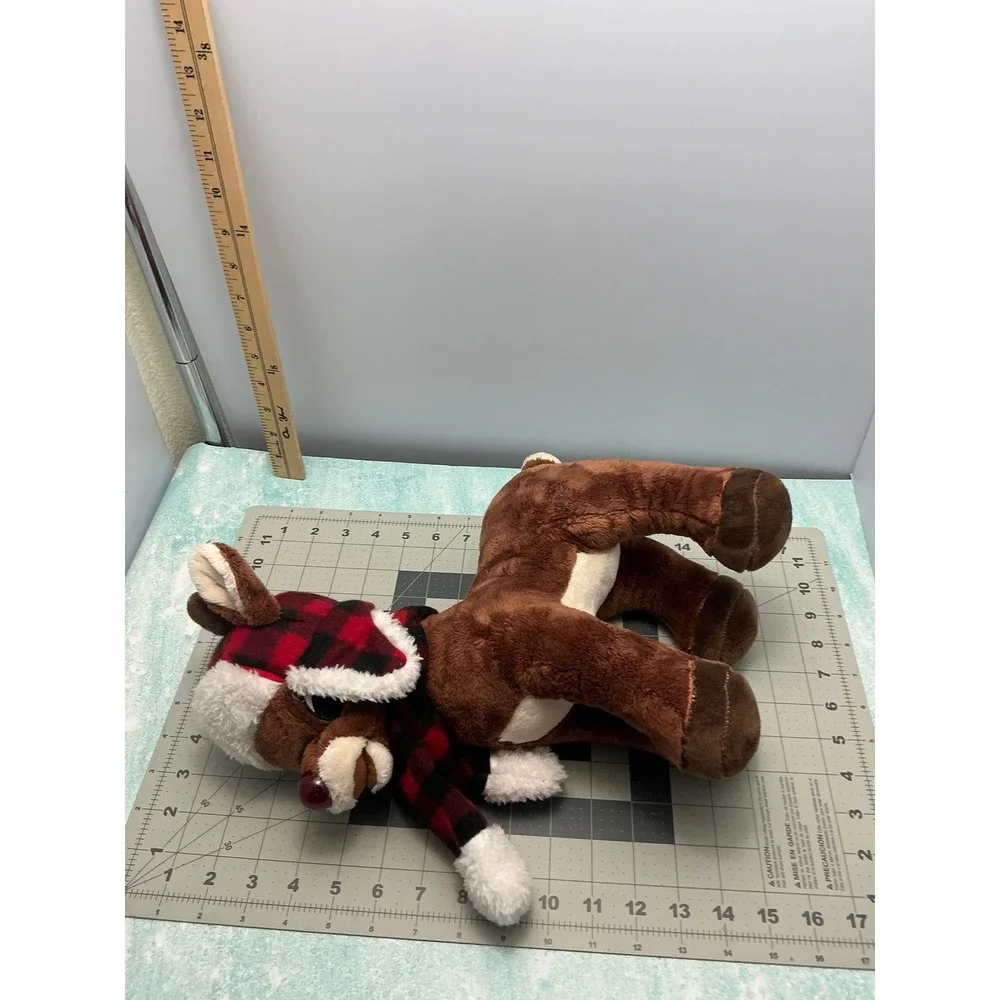 Rudolph‎ Red-Nosed Reindeer Plush Buffalo Plaid Trapper Hat Scarf Christmas 14in
